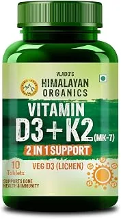 Vlados Himalayan Organics Vitamin D3 600 IU + K2 as MK7 Supplement | Supports Stronger Immunity & Bone & Heart Health | Healthy Heart For Men And Wom