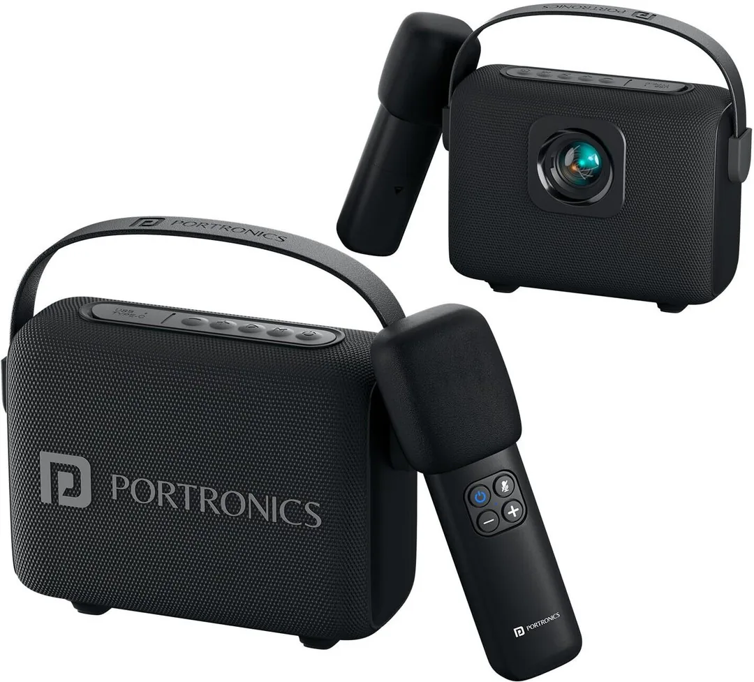 Portronics Resonate 2 14W Bluetooth Speaker With Wireless Karaoke Mic, LED Projection Light 14 W Bluetooth Speaker Black, Mono Channel