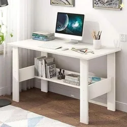 Amazon Brand - Solimo Study Table | Engineered Wood Computer Desk with Storage Shelf | Laptop & Writing Desk for Home Office & Students | White | L 90