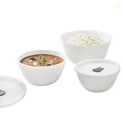 Opalware Serving Bowl Set with Lid | Microwave & Dishwasher Safe | Bone-Ash Free | Crockery Set for Dining & Gifting | White (500ml + 750ml + 1L)