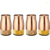 Amazon Brand - Solimo Rose Gold Tapered Glass Jar | Multipurpose Kitchen Organizer with See-Through Window | 1150 ml Set of 4