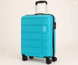 by American Tourister Small Harrier Edge 8W 56 Cms Cabin (PP) Hard Sided 8 Wheels Spinner Luggage/Suitcase/Trolley Bag (Coral Blue) (Double Wheel)