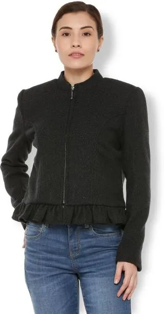 Women Woven Design Casual Jacket