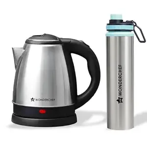 Wonderchef Acura Stainless-steel Kettle 1.5L + Sippy Stainless-steel Bottle,Rapid Water Boiling in 4 Mins,Auto Shut-off,Gift Combo for Diwali and Fest
