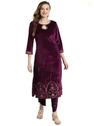Women's Velvet Hem Zari Embroidered Kurta