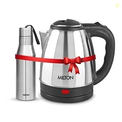 Milton Go Electro Stainless Steel Electric Kettle 1500 + Super 750 Thermosteel Bottle, Super Fast Boiling with 3X Protection Kettle-Overheat, Dry Boil