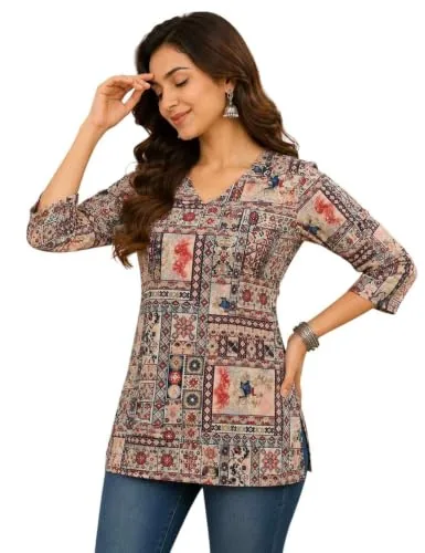 KHILORI Women's Cotton Short Kurti Soft & Breathable Straight Kurti for Women | Stylish Ethnic Top for Party, Office Perfect Regular Fit for Girls & W