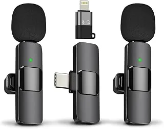 Wireless Microphone Lavalier Lapel Microphone for Android,iPhone - Cordless Omnidirectional Condenser Recording Mic for Interview,Youtubers,Video Reco
