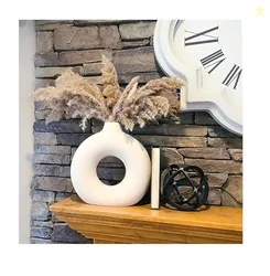 SPHINX White Ceramic Donut Vase, 6 Inch Modern Flower Vase for Pampas Grass, Dried Flowers, Home & Office Decor, Centerpiece, Handcrafted Gift Vase On