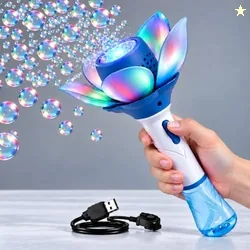 Graphene Automatic Flower Bubble Wand for Girls Boys Magic Bubble Stick Toy Openable Petals LED Lights Princess Bubble Stick Toy Blower Machine Outdoo