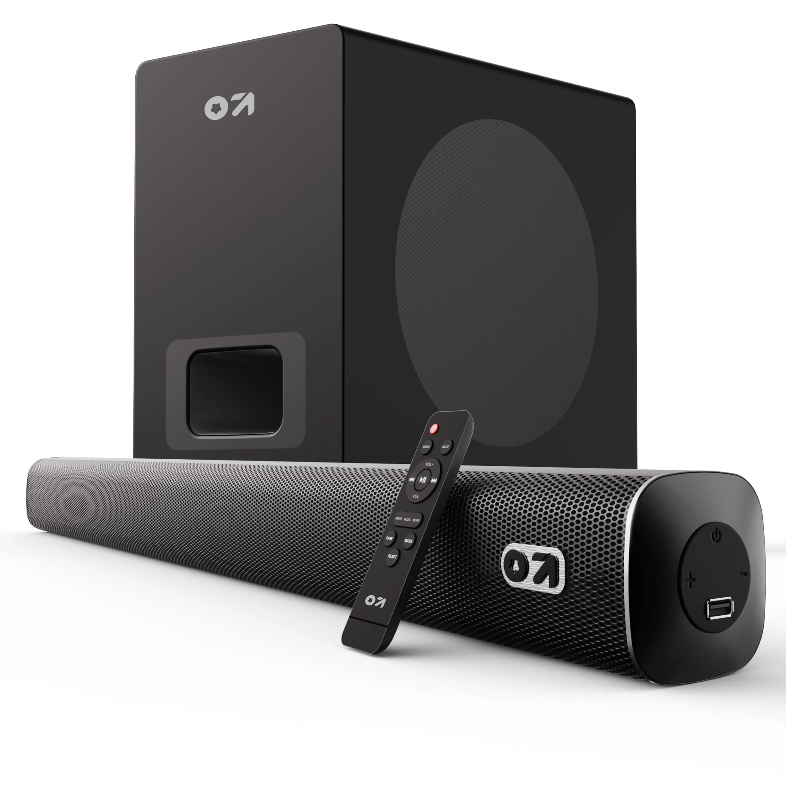 GOBOULT X120 2.1 Channel Bluetooth Soundbar with BoomX Subwoofer, 120-Watt Output Surround Sound, EQ Modes, Remote Accessibility, USB/HDMI/AUX & Optical Fiber Connectivity Sound bar (Black)