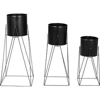 Amazon Brand - Solimo Metal Planters Pot Holder (Square Base) with Metal Plant Stand (Black, Set of 3) | Tall Indoor Plant Stand with Planter Pot, sui
