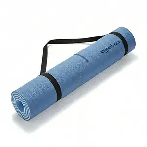 Amazon Basics TPE Yoga & Exercise Mat with Carrying Strap | 6 mm Thick | Non-Slip Grippy Surface | Lightweight & Eco-Friendly Rubber-Like Material | Floor Protection | Ideal for Yoga Pilates, Stretching & Fitness | 183 x 61 cm | Dark Blue & Light Blue